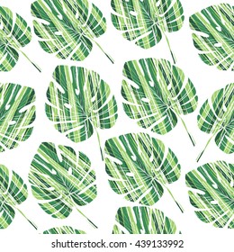 Palm Leaves seamless pattern. Tropical brush stroke Background. Vector illustration. 80s - 90s fashion style
