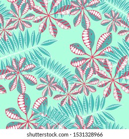 Palm Leaves. Seamless Texture with Orient Plants