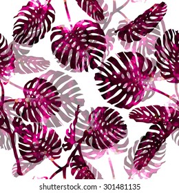 Palm leaves. Seamless vector background. Floral background. 