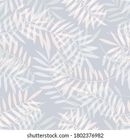 Palm leaves seamless vector pattern. Minimal floral background. Exotic tropical plant leaf print illustration. Summer jungle print. Leaves of palm tree on paint lines.