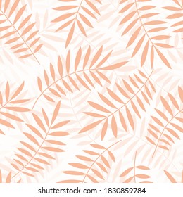 Palm leaves seamless vector pattern. Minimal floral background. Exotic tropical plant leaf print illustration. Summer jungle print. Leaves of palm tree on paint lines.