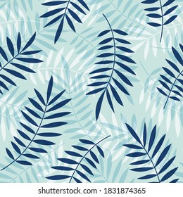 Palm leaves seamless vector pattern. Minimal floral background. Exotic tropical plant leaf print illustration. Summer jungle print. Leaves of palm tree on paint lines.