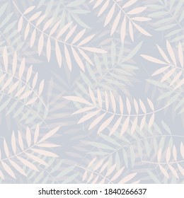 Palm leaves seamless vector pattern. Minimal floral background. Exotic tropical plant leaf print illustration. Summer jungle print. Leaves of palm tree on paint lines.