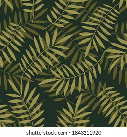 Palm leaves seamless vector pattern. Floral background. Exotic tropical plant leaf print illustration. Summer jungle print. Leaves of palm tree.