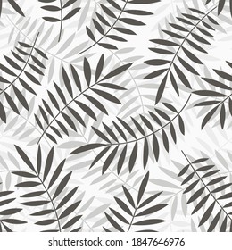 Palm leaves seamless vector pattern. Minimal floral background. Exotic tropical plant leaf print illustration. Summer jungle print. Leaves of palm tree on paint lines.