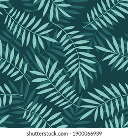 Palm leaves seamless vector pattern. Minimal floral background. Exotic tropical plant leaf print. Summer jungle leaves of palm tree.