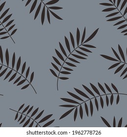 Palm leaves seamless vector pattern. Minimal floral background. Exotic tropical plant leaf print illustration. Summer jungle print. Leaves of palm tree on paint lines.