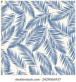 Palm leaves silhouette on the white background. Vector seamless pattern with tropical plants.