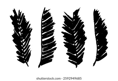 Palm Leaves Silhouette Vector, Hand Drawn Tropical Nature Illustration, Exotic Foliage Design