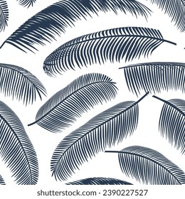 Palm Leaves Silhouettes on the White Background. Vector Seamless Pattern