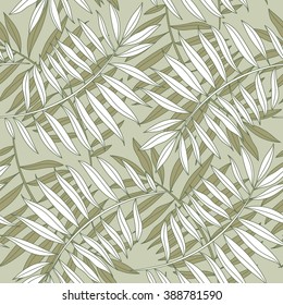 Palm leaves silhouettes pattern. Vector seamless tropical background. 