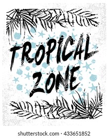Palm leaves and slogan. vector