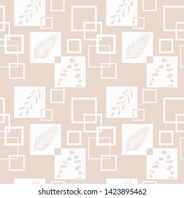 palm leaves and square tropical seamless pattern hand drawn 