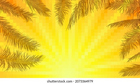 Palm leaves at sunset. Horizontal background. Vector illustration