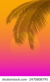 Palm leaves at sunset. Vector illustration. Sketch for creativity.