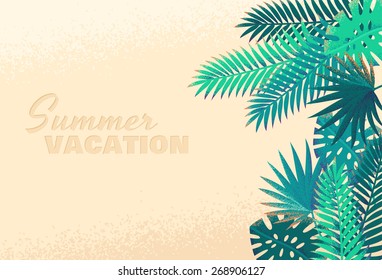 Palm leaves template. Retro vector illustration. Place for your text