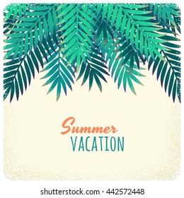 Palm leaves template. Retro vector illustration. Tropical background. Place for your text. Design for invitation, banner, card, poster, flyer