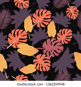 Palm leaves in trendy style. Seamless floral pattern. Isolated background. Summer flat lay. Minimal summer concept. Tropical exotic leaves pattern. Exotic tropical palm tree. Leaves monstera.