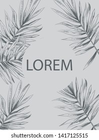 Palm leaves Tropic fsummer background Vector line art. Vintage style