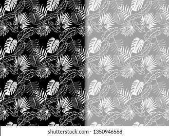 palm leaves tropical floral seamless pattern hand drawn sketch