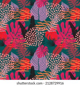 Palm Leaves Tropical vector isolated illustration on green background, Pattern and summer set