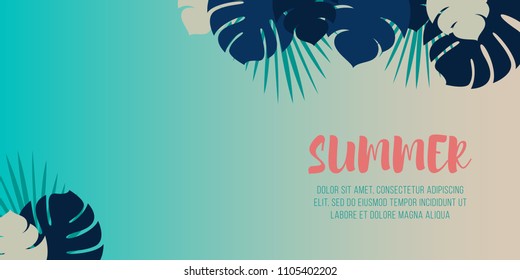 Palm leaves Vector illustration Design template with tropical palm leaves in blue tones on gradient background with copy space