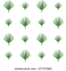 Palm leaves vector pattern. Floral tropical background. Small palm leaves in rows isolated on white.