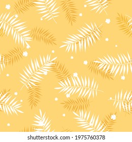Palm leaves vector pattern in yellow color in flat style. Summer tropical background for textile