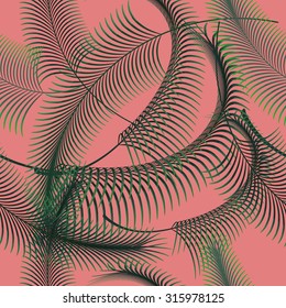 Palm leaves vector seamless pattern. Tropical leaf background, jungle tree branch on pink.