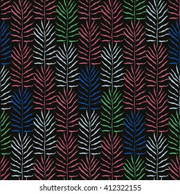 Palm leaves vector seamless pattern. Tropical leaf background, jungle tree branch. Botanical fan ornament