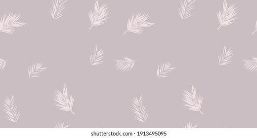 Palm leaves vector seamless repeating pattern on pink background with white pastel line art, luxury pattern with tropical leaves minimalist design line art drawing, great for fabric, textile, wedding