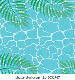 palm leaves and wavy swimming pool - vector illustration