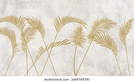 Hojas de palma y fondo de textura amarilla