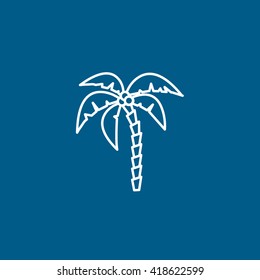 Palm line icon on blue background