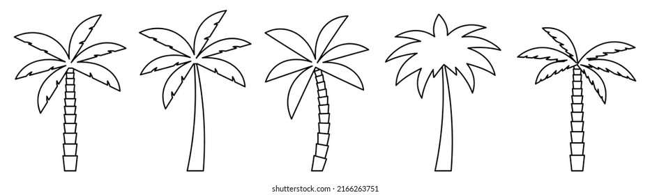 Palm line icons set. Vector illustration isolated on white background
