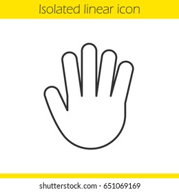 Palm linear icon. Thin line illustration. Stop, greeting and high five hand gesture. Contour symbol. Vector isolated outline drawing
