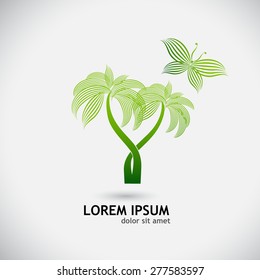 palm logo with butterfly. Vector