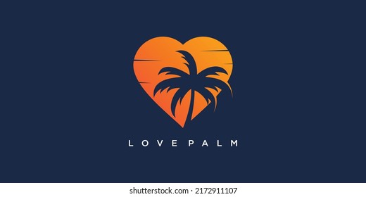 Palm logo design with creative love concept Premium Vector