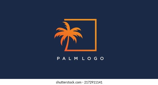 Palm logo design with square concept Premium Vector