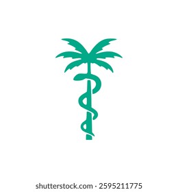 Palm logo for health pharmachy design. Palm tree. Palm vector illustration. Palm and snake.