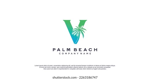 Palm logo with monogram letter V concept for vacation icon business