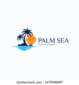 palm logo/ palm tree / palm sea logo design vector download