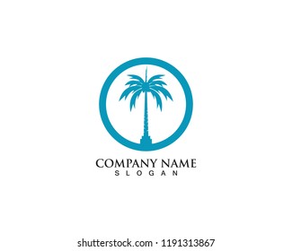 Palm logo tree template and vector illustration