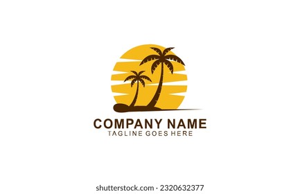 palm logo vector with sun and wave
