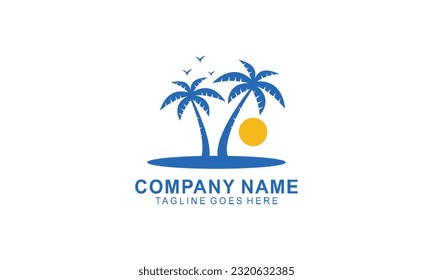 palm logo vector with sun and wave