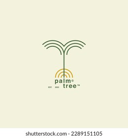 Palm logo for your design. Palm trees. Palm vector illustration. Icon sign. Modern palm tree logo with sun.