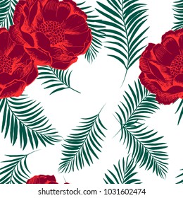 palm and magnolia pattern in vector textile, fabric 