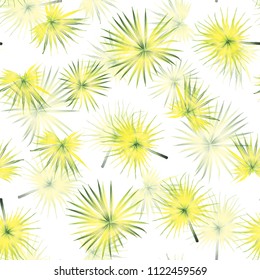 Palm Monstera Exotic Seamless Pattern. Green White Tropical Summer Background. Beach and Jungle Leaves for Swimwear Design.  Lei Rapport. Vintage Hawaiian Print. Exotic Texture. Botanic tiling.