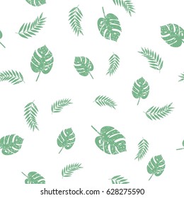 Palm monstera leaves seamless pattern. Vector background. Wrapping paper.