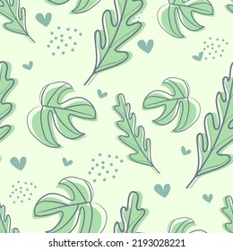 patrón de dibujo de líneas de palma y monstera en color monocromo
